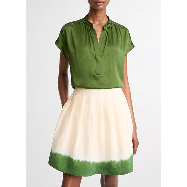 Gathered Nk Cap Slv Blouse Herb