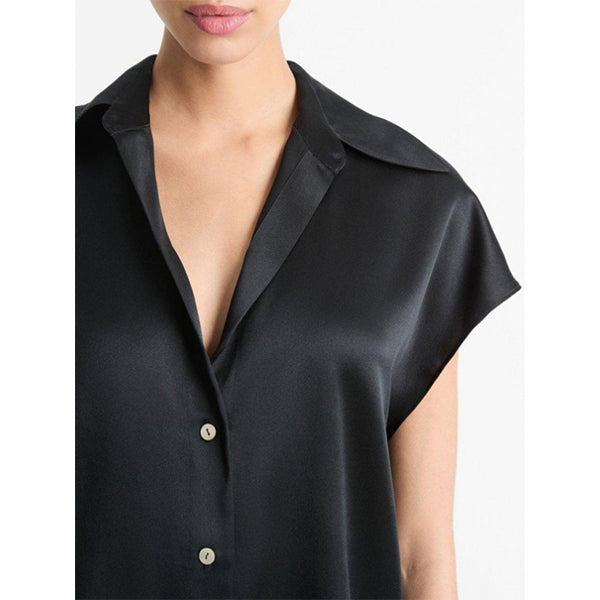 Cap Slv Ruched Bk Blouse Black