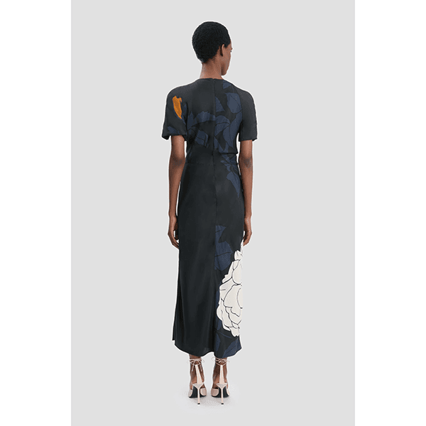 Split Hem Detail Midi Dress Dark Navy/Pale Rose
