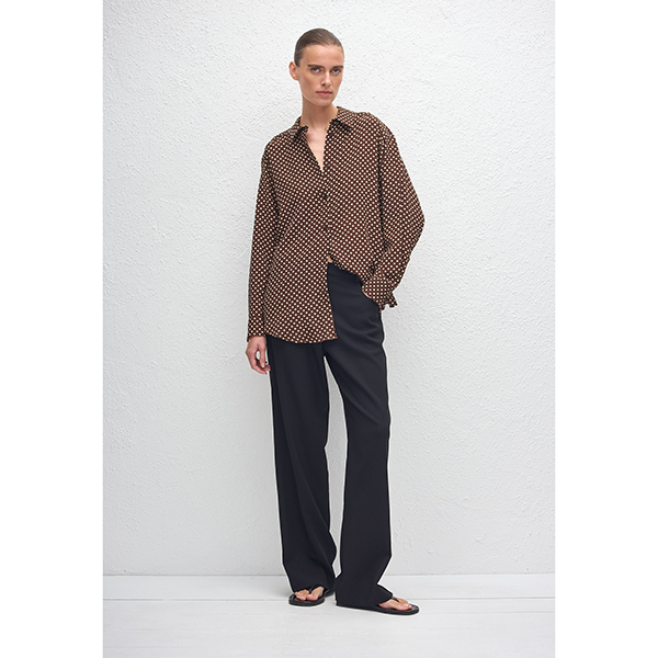 Long Sleeve Silk Shirt Polka Dot