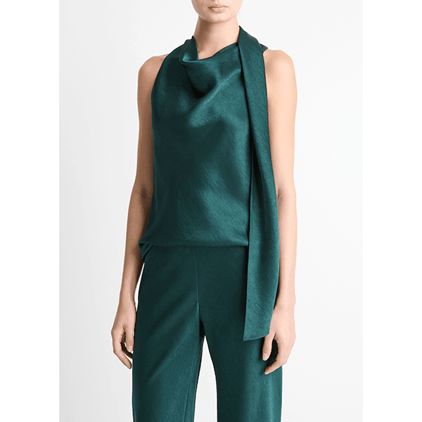 Fluid Satin Scarf Top Juniper