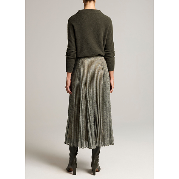 Sheer Houndstooth Pleated Pull On Skirt Black/Sage