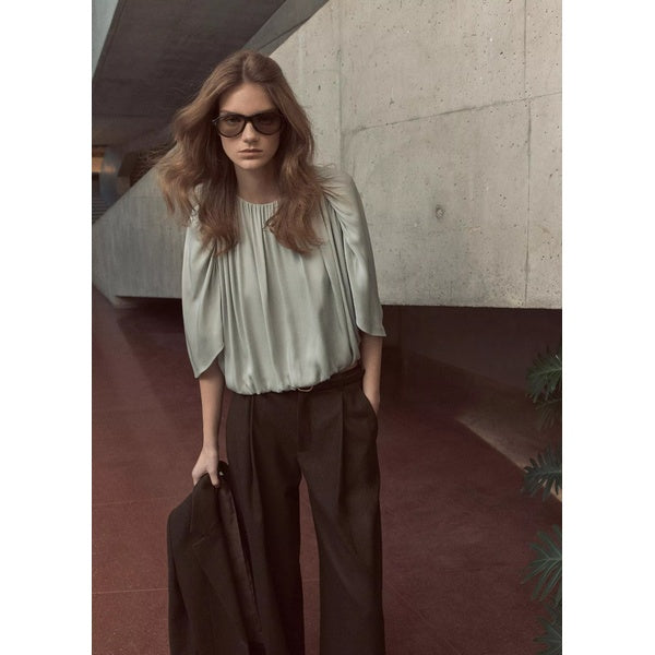 Gathered Cape Bubble Blouse Stone Sage