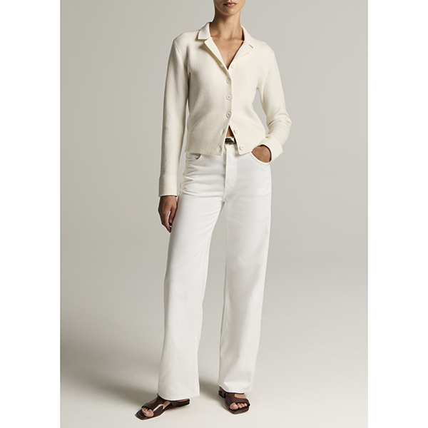 Notch Collar Dbl Face Cardi Off White