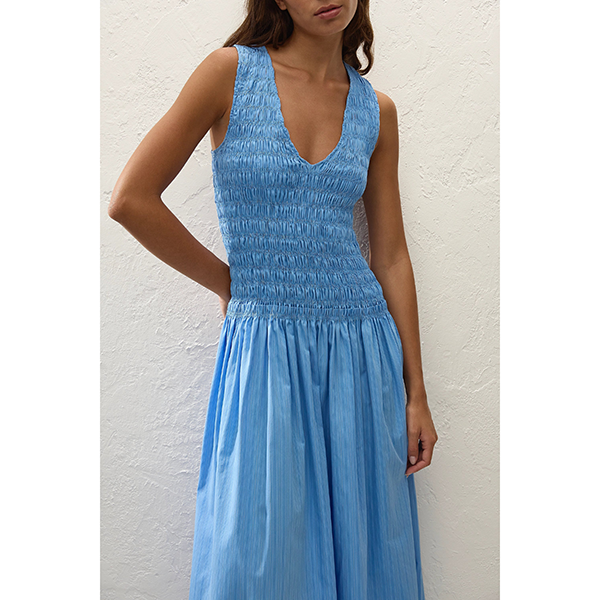 Palomar Midi Dress Mico Pinstripe Azul