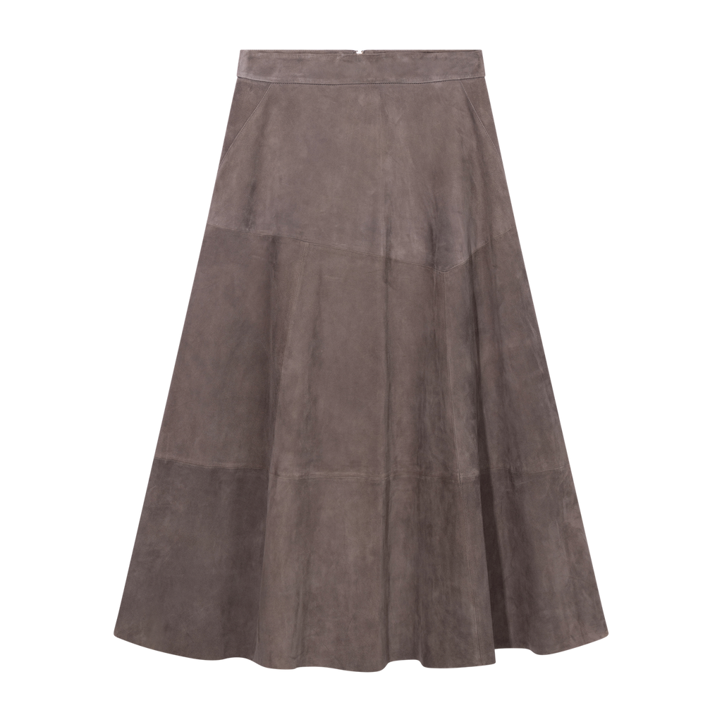 Helena Suede Leather Skirt Browngrey