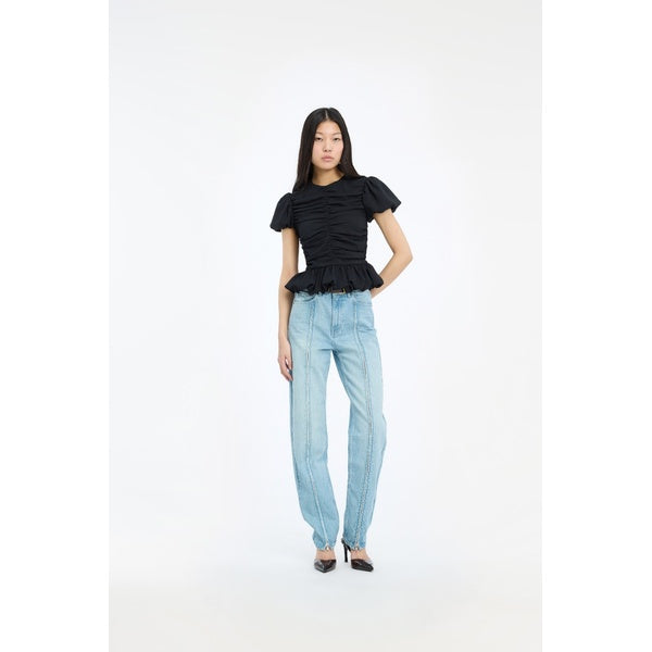 Ruched Puff Sleeve Top Black
