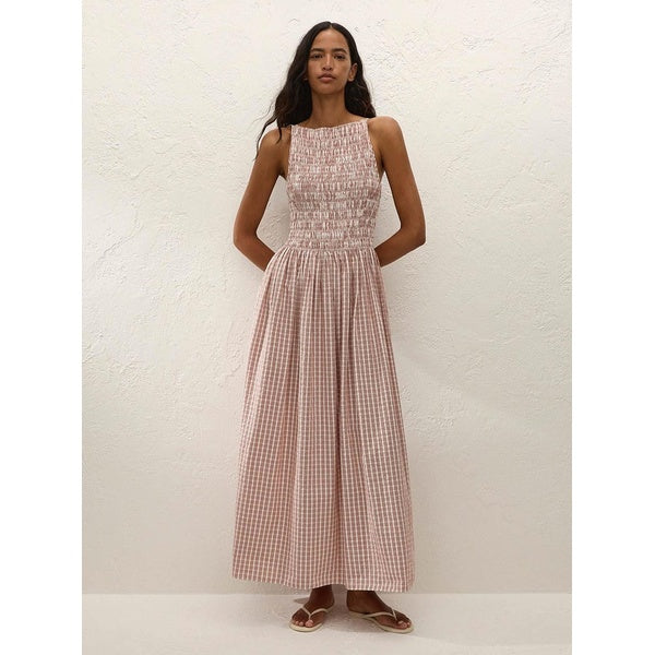 Laia Maxi Dress Paloma Check Cinnamon White