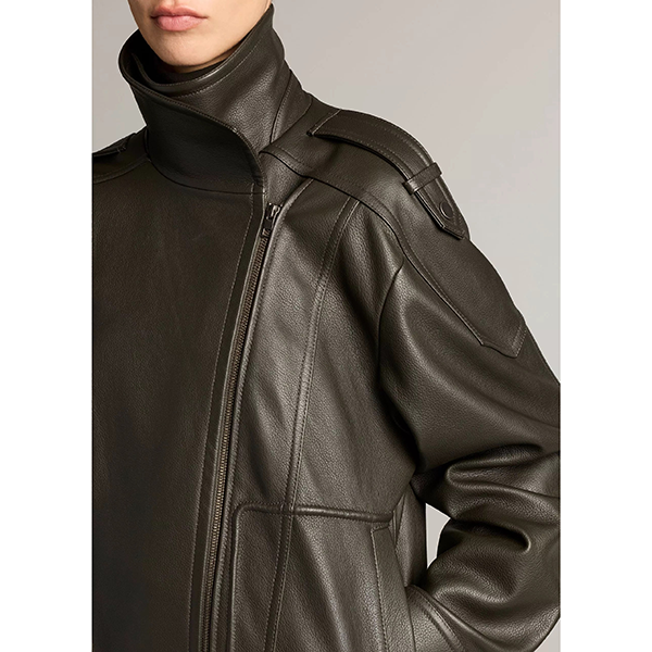 Leather Oversized Biker Jacket Deep Forest
