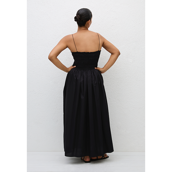Shirred Bodice Dress Black