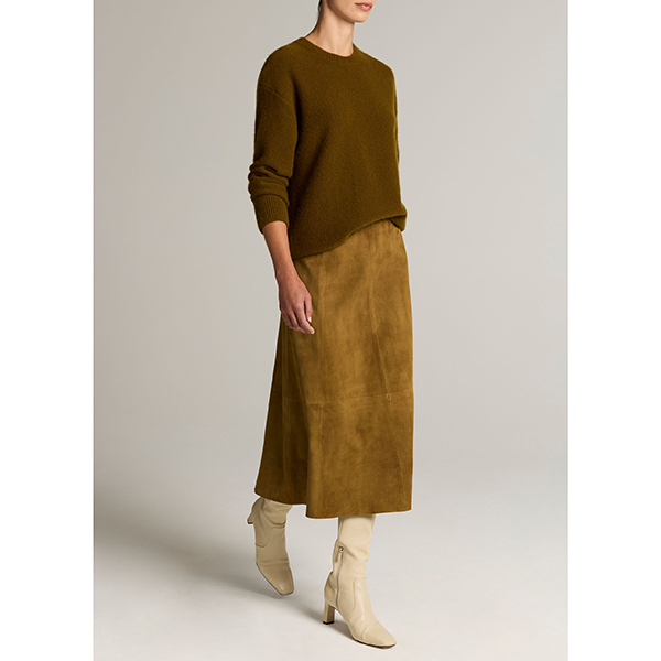 Suede Midi Skirt Moss Ochre