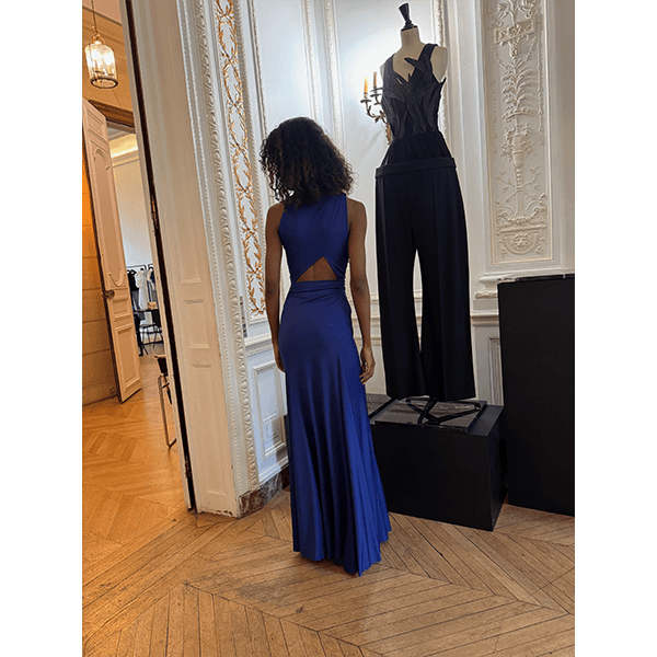 Sleeveless Draped Gown Bright Indigo