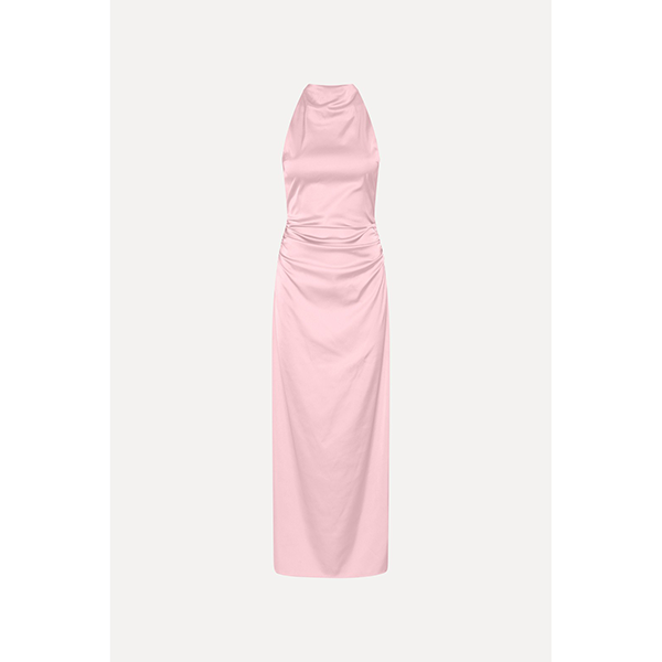 Halterneck Ruched Maxi Dress Begonia Pink