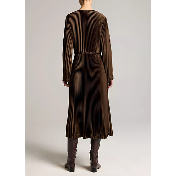 Contrast Trim Pleated Satin Dress Pinewood