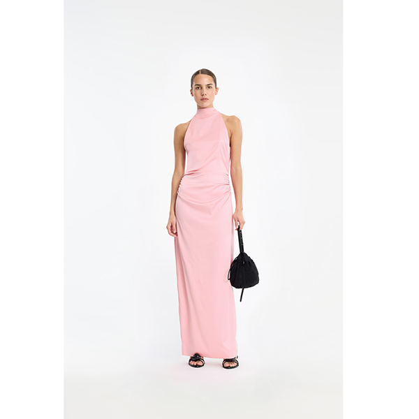 Halterneck Ruched Maxi Dress Begonia Pink