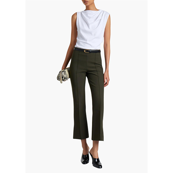 Miki Mid Rise Crop Flare Side Split Hem Dark Thyme