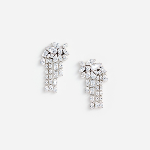 Multi Crystal Dangle Earrings Silver