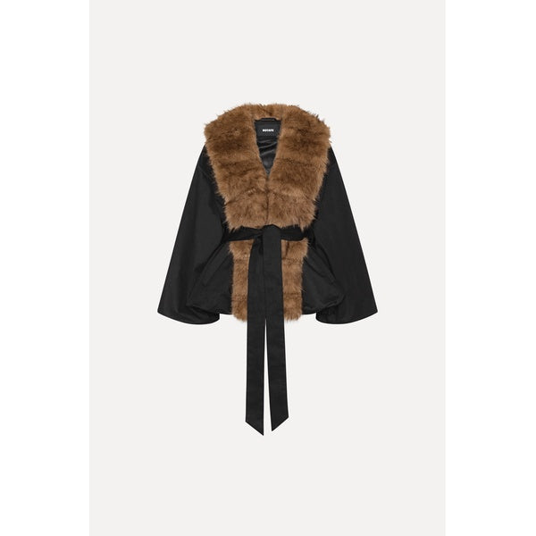 Faux Fur Collar Jacket Black