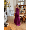 Aisha Pleatd Asymmetrical Gown Mulberry