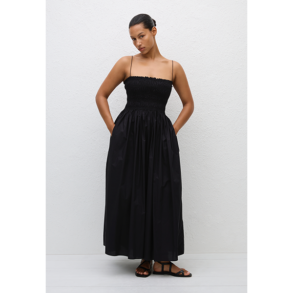 Shirred Bodice Dress Black