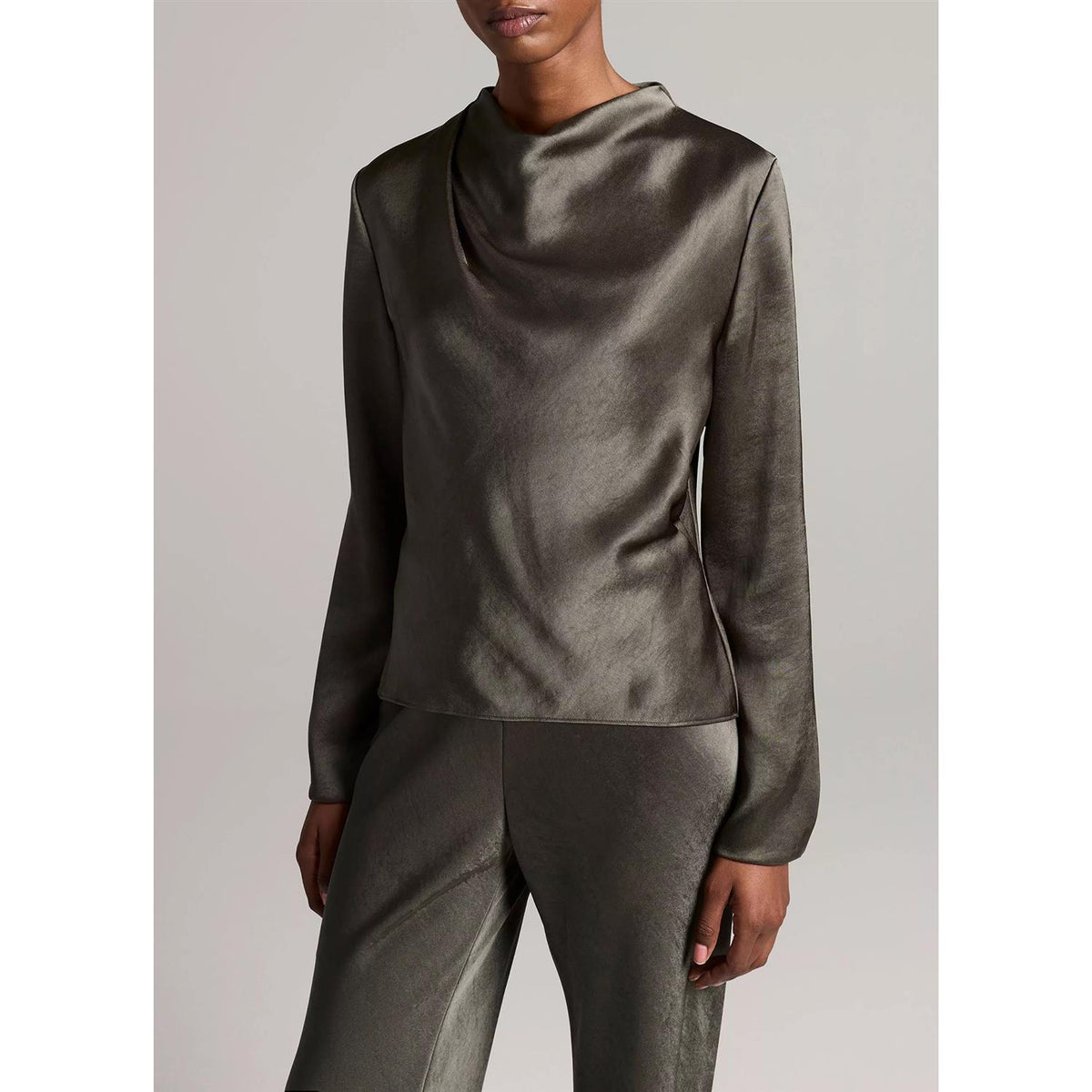 Draped Cowl Nk L/S Dusty Olive