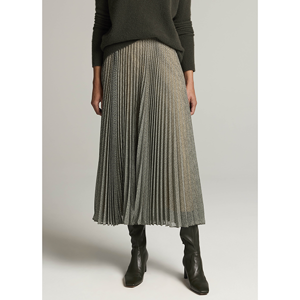 Sheer Houndstooth Pleated Pull On Skirt Black/Sage