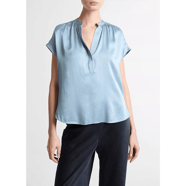Gathered Nk Cap Slv Blouse Del Mar