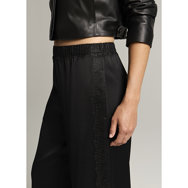 Mid Waist Lace Trim Pull On Black