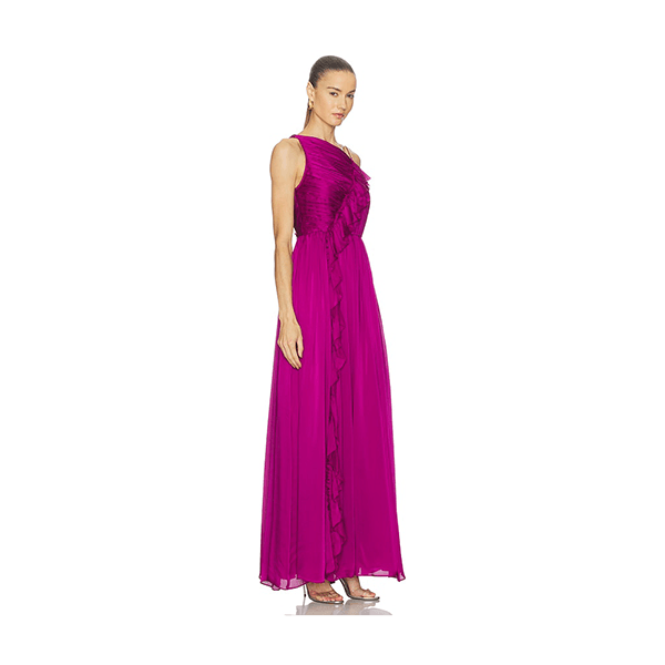 Aisha Pleatd Asymmetrical Gown Mulberry