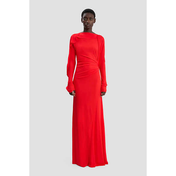 Long Sleeve Draped Jersey Gown Cayenne