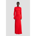 Long Sleeve Draped Jersey Gown Cayenne