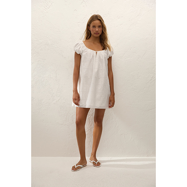 Serafina Mini Dress Handkerchief Broderie White