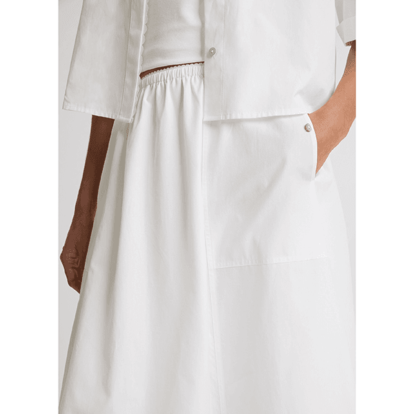 Scallop Detail Midi Skirt Optic White