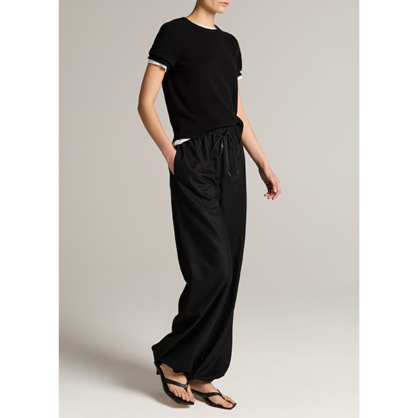 Mid Rise Soft Flannel Drawstring Pant Black