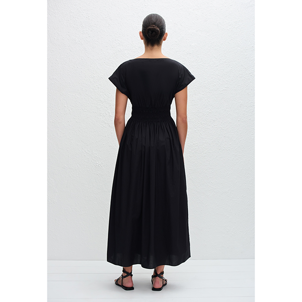 Shirred Waist Midi Dress Black