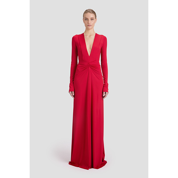 Long Sleeve Deep V-neck Gown Rose