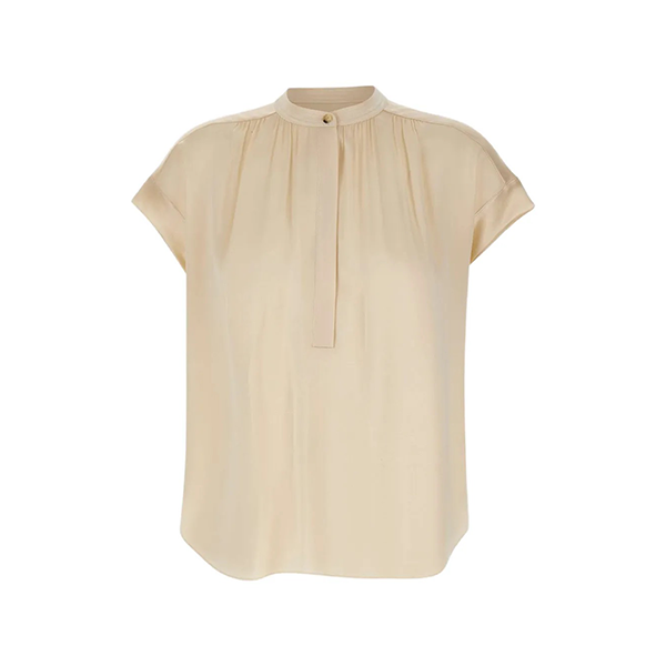 Gathered Nk Cap Slv Blouse Creme