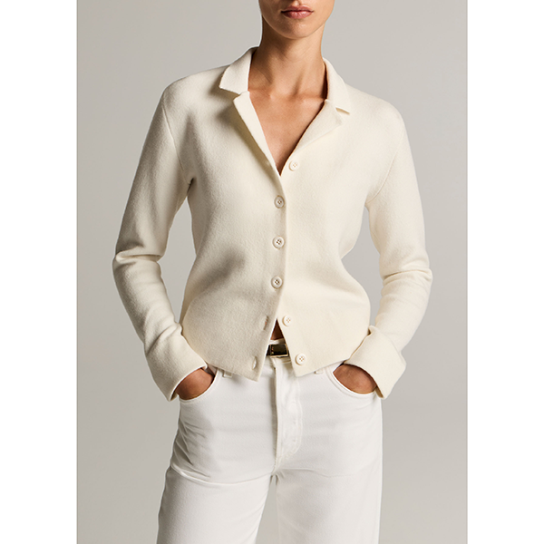 Notch Collar Dbl Face Cardi Off White