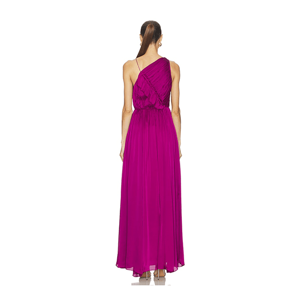 Aisha Pleatd Asymmetrical Gown Mulberry