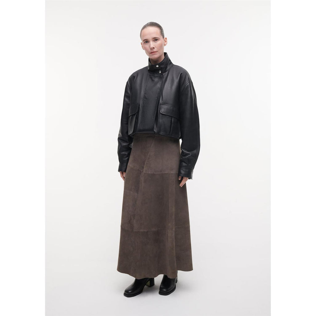 Helena Suede Leather Skirt Browngrey