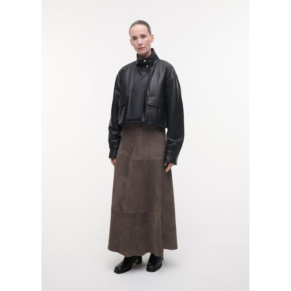 Helena Suede Leather Skirt Browngrey