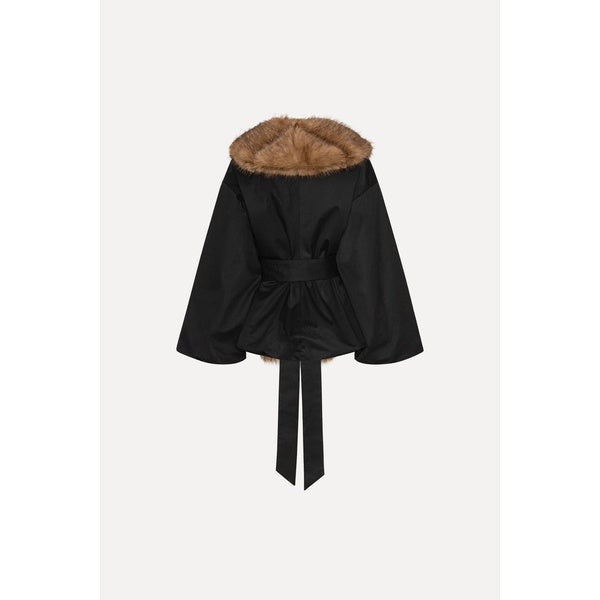 Faux Fur Collar Jacket Black