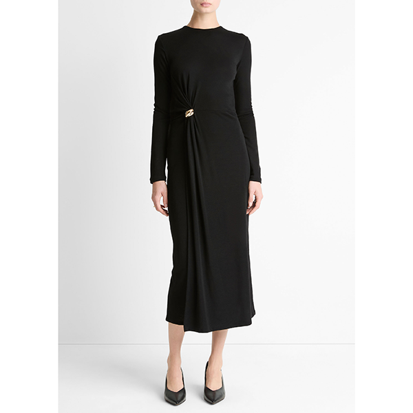 L/S Side Drape Dress Black