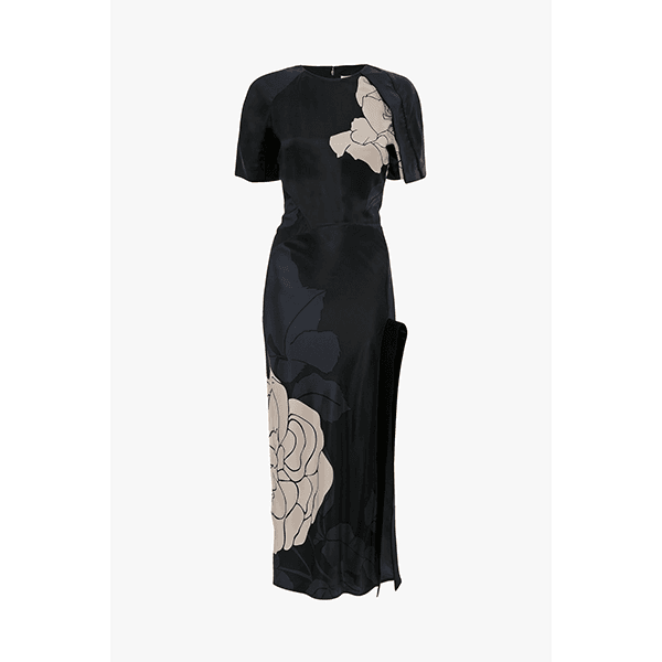 Split Hem Detail Midi Dress Dark Navy/Pale Rose