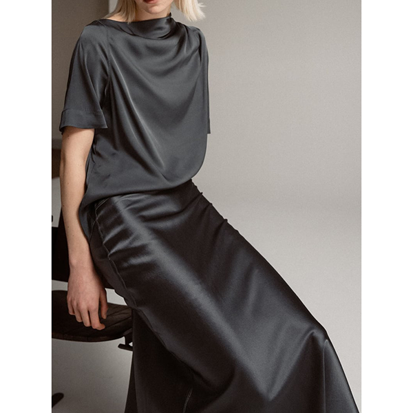 Hana Satin Skirt Dark Grey
