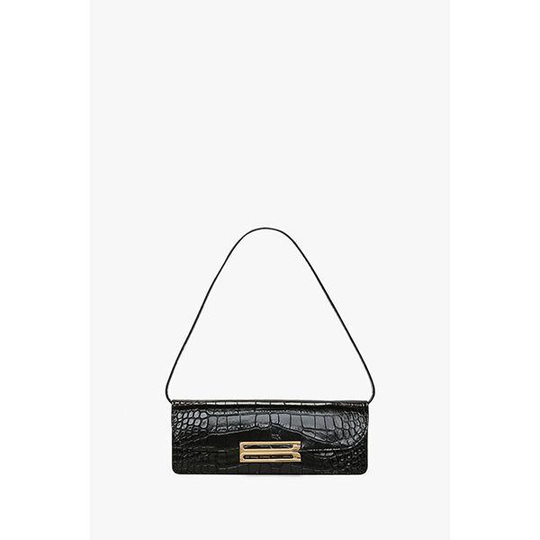 Dorian East-West Clutch Black Croc