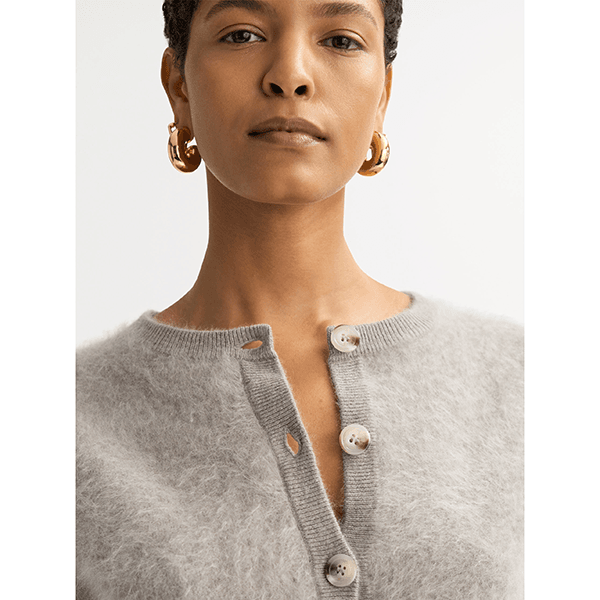 Brushed Short Sleeve Cardigan Greige