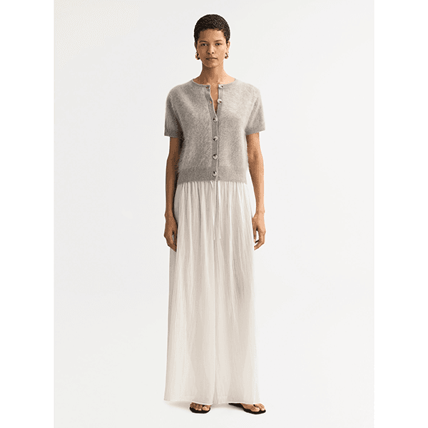 Brushed Short Sleeve Cardigan Greige