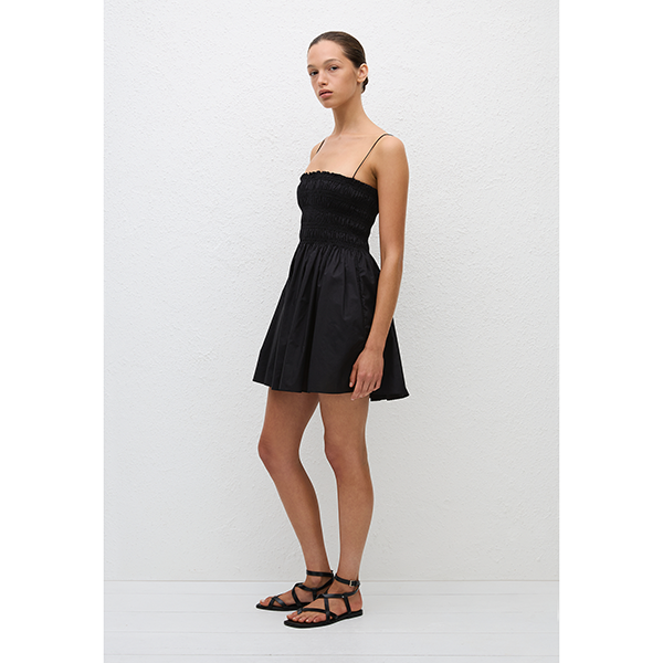 Shirred Bodice Mini Dress Black
