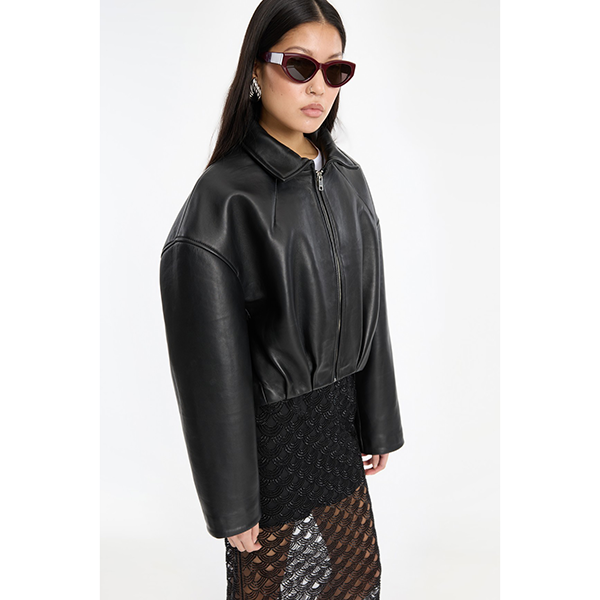 Bonded Boxy Leather Jacket Black